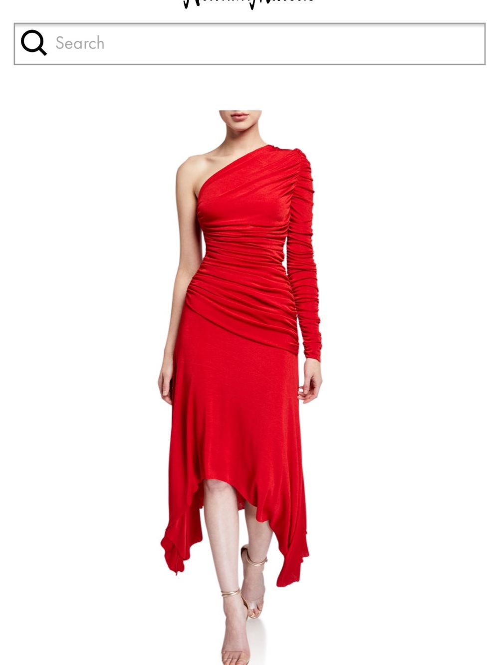 Asymmetric One-Shoulder Red Ruched Midi Dress